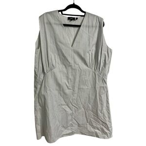 Theory Minimalist V Neck Striped 100% Cotton Blouse Top Tunic White L Sleeveless